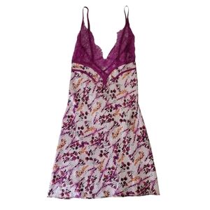 EUC Victoria Secret Lace-Trim Floral Slip Dress Nighty - Magenta/Pink